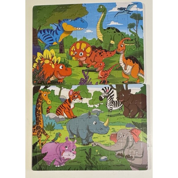 Wooden Jigsaw Puzzles Set Of 6 Children’s Ocean Farm Zoo Space Trucks Dinosaurs - Picture 4 of 5